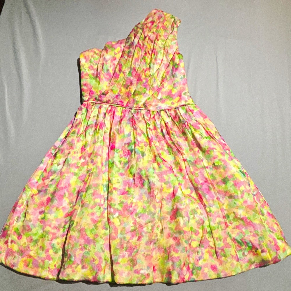 Shoshanna one-shoulder floral fit & flare satin mini dress lined, size 4